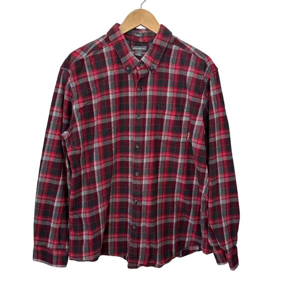 Eddie Bauer Mens Classic Fit Shirt Size XL Red Gray Plaid 100%‎ Cotton Outdoors - Picture 1 of 8